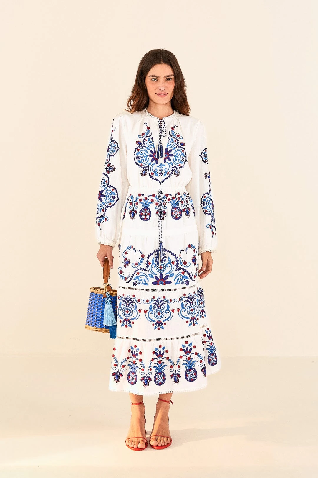 Farm Rio Off-White Navy Embroidered Midi Dress 2 Farm Rio Off-White Navy Embroidered Midi Dress - Image 2