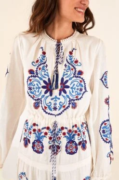 Farm Rio Off-White Navy Embroidered Midi Dress 8 Farm Rio Off-White Navy Embroidered Midi Dress -Farm Rio Shoop 298412 03