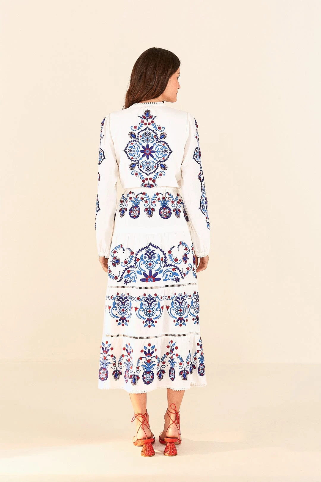 Farm Rio Off-White Navy Embroidered Midi Dress 4 Farm Rio Off-White Navy Embroidered Midi Dress - Image 4