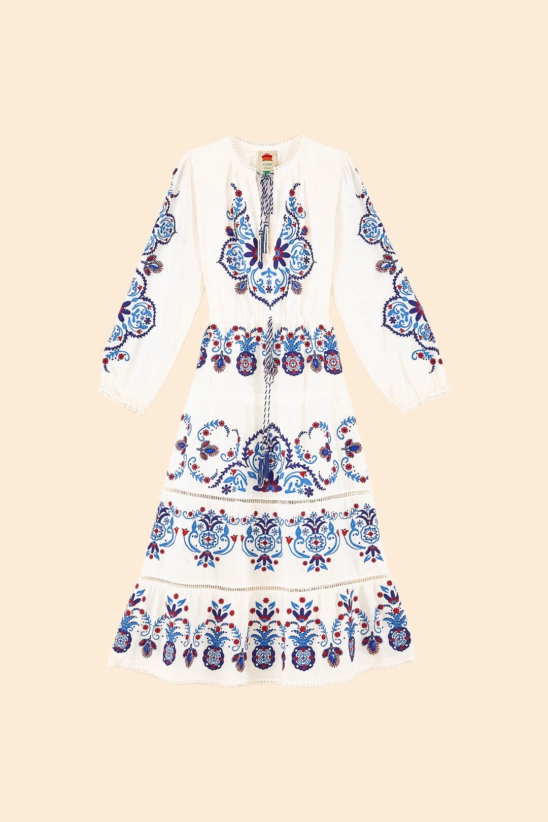 Farm Rio Off-White Navy Embroidered Midi Dress 6 Farm Rio Off-White Navy Embroidered Midi Dress - Image 6