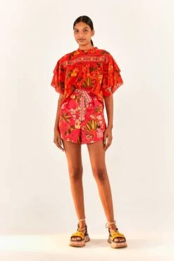 Red Secret Garden Organic Cotton Blouse -Farm Rio Shoop 299824 04