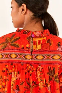 Red Secret Garden Organic Cotton Blouse -Farm Rio Shoop 299824 06