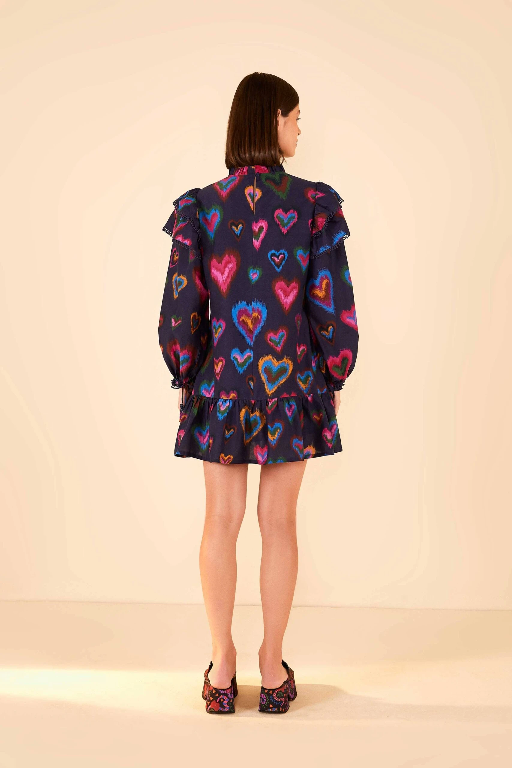 Farm Rio Navy Ikat Dyed Hearts Mini Dress 3 Farm Rio Navy Ikat Dyed Hearts Mini Dress - Image 3