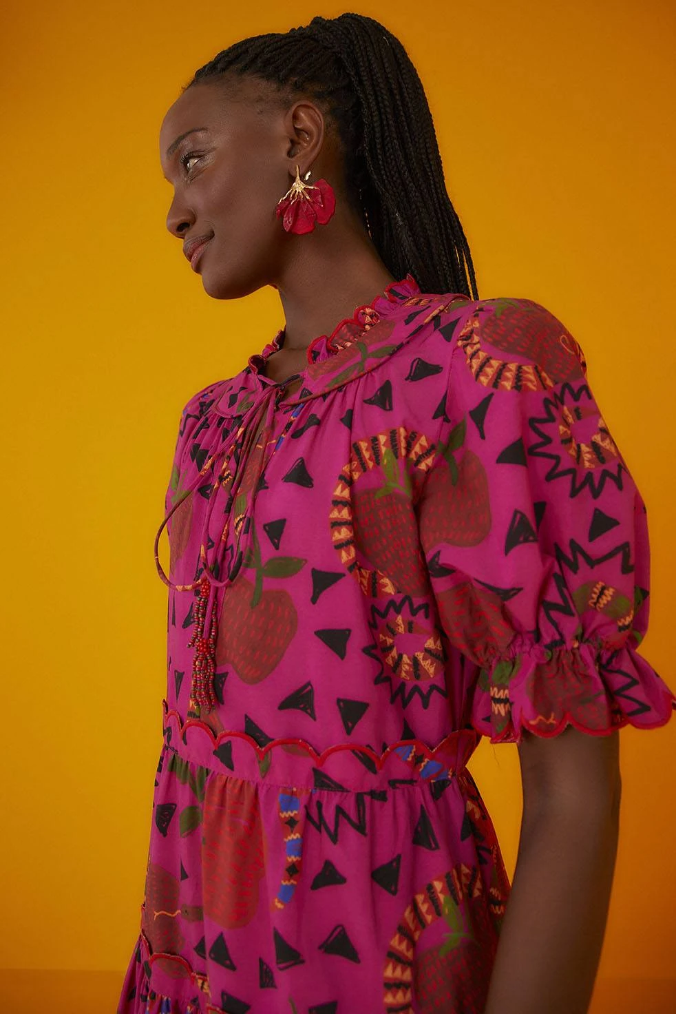 Farm Rio Pink Snake Fruit Organic Cotton Midi Dress 3 Farm Rio Pink Snake Fruit Organic Cotton Midi Dress - Image 3