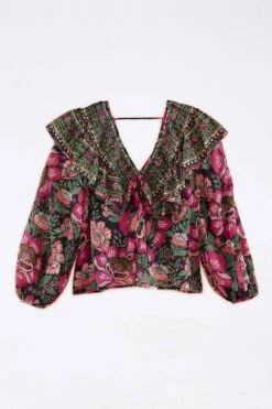 Black Flowers Garden Blouse -Farm Rio Shoop 301870 04