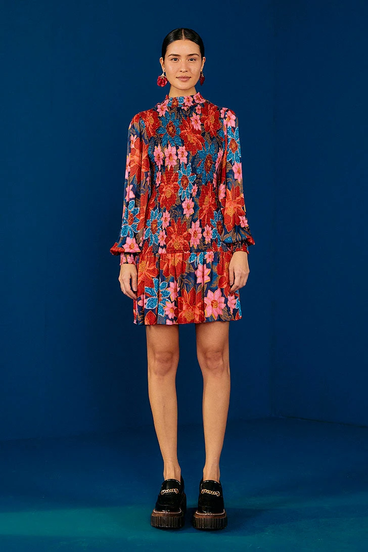 Farm Rio Navy Garden Smocked Mini Dress 3 Farm Rio Navy Garden Smocked Mini Dress - Image 3