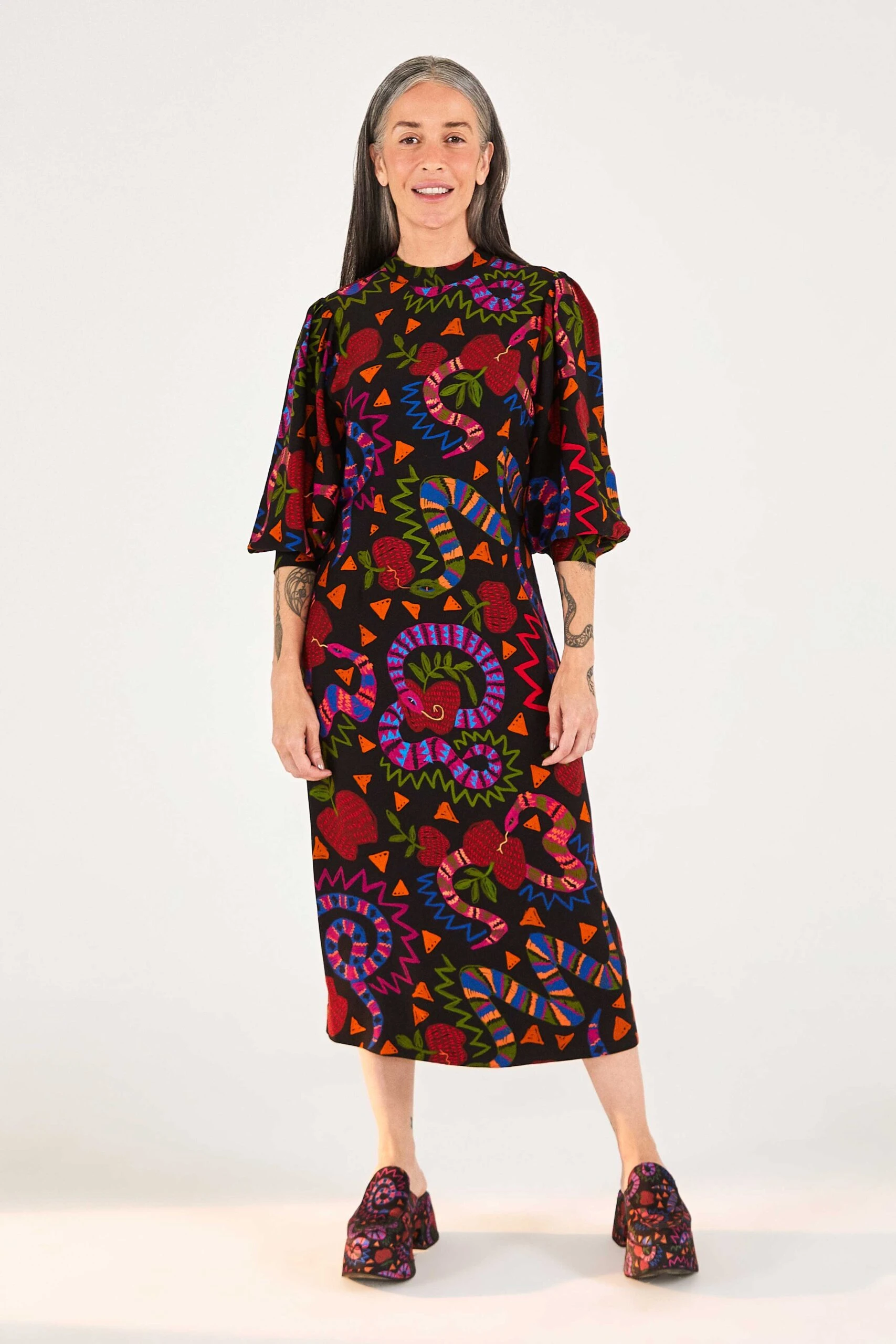 Farm Rio Black Jungle Fruits Midi Dress 4 Farm Rio Black Jungle Fruits Midi Dress - Image 4