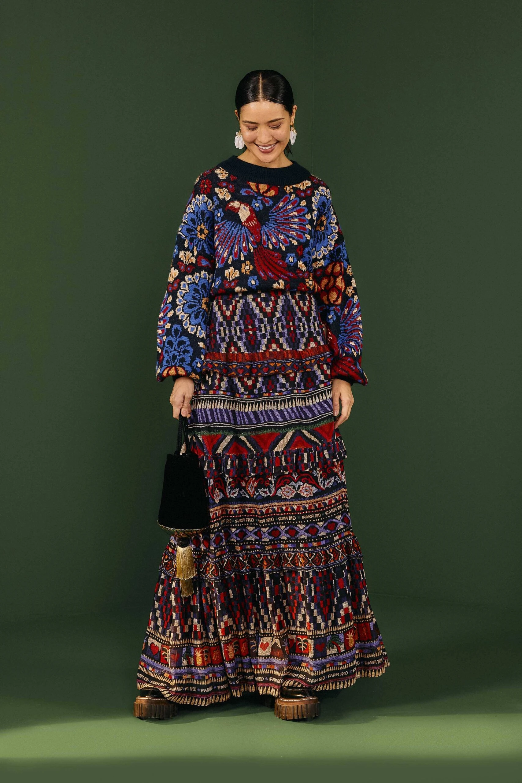 Farm Rio Blue Ainika Tapestry Maxi Skirt 1 Farm Rio Blue Ainika Tapestry Maxi Skirt