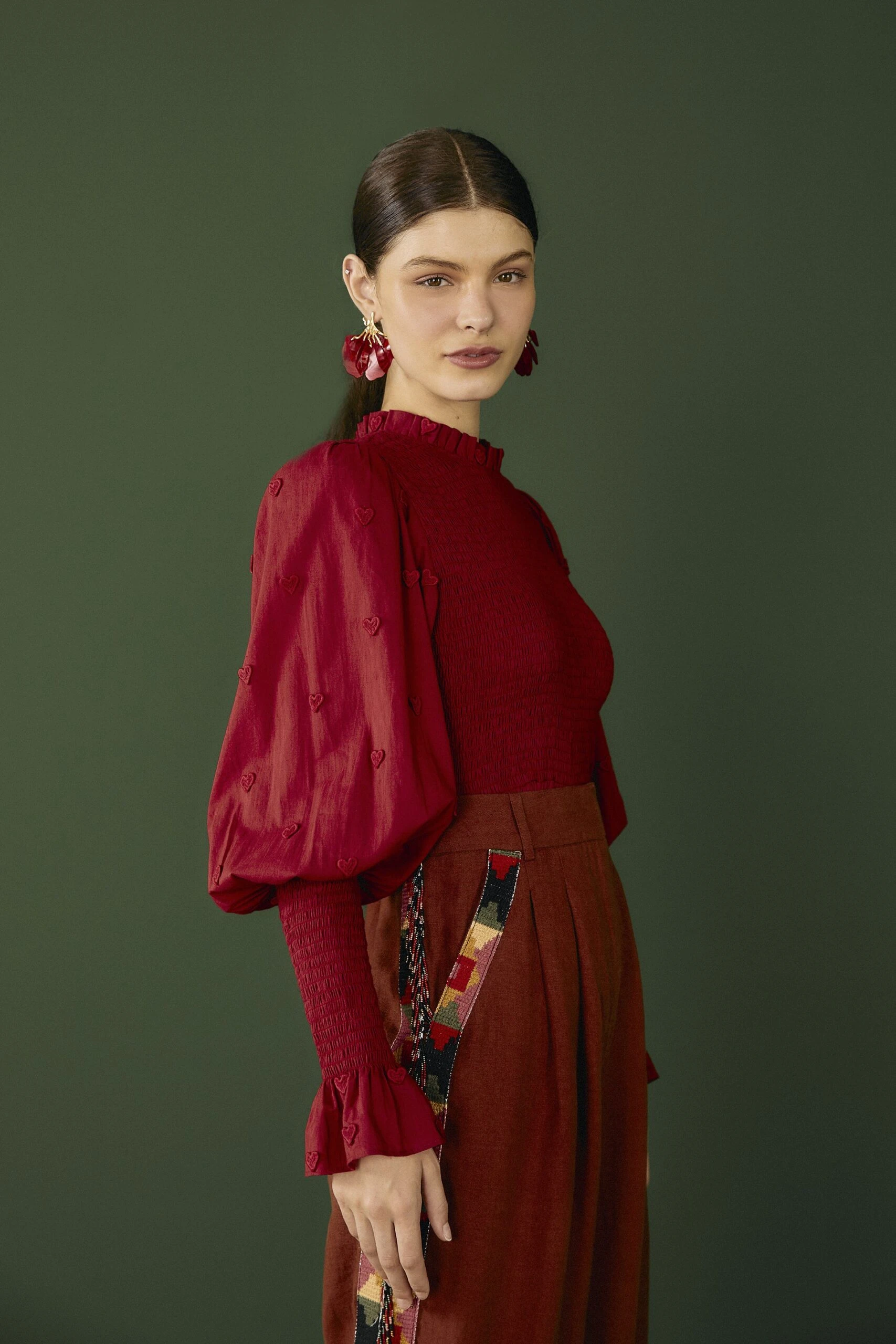 Farm Rio Burgundy 3D Hearts Blouse 2 Farm Rio Burgundy 3D Hearts Blouse - Image 2