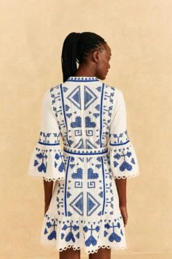 Farm Rio Blue And White Cross Stitch Mini Dress -Farm Rio Shoop 302324 04