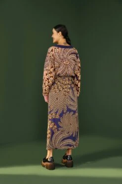 Farm Rio Navy Yawanawa Vanahu Lenzing™ Ecovero™ Viscose Midi Skirt -Farm Rio Shoop 302327 03