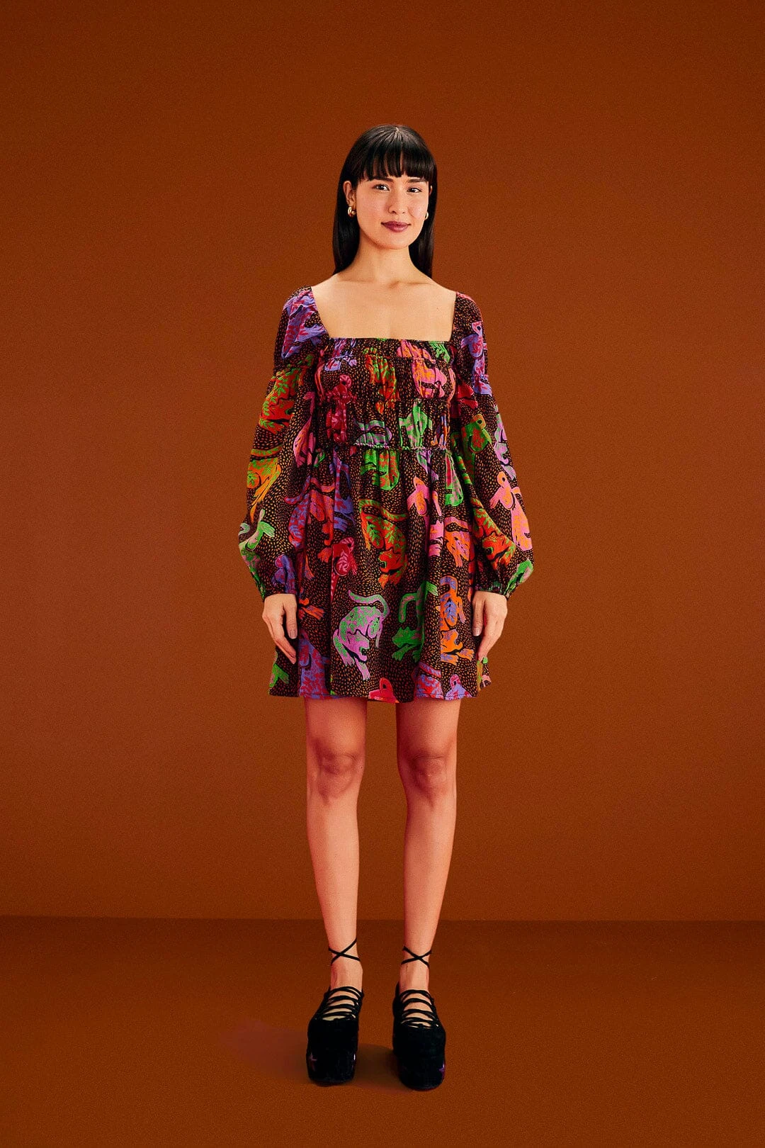 Farm Rio Black Wild Leopards Mini Dress 2 Farm Rio Black Wild Leopards Mini Dress - Image 2