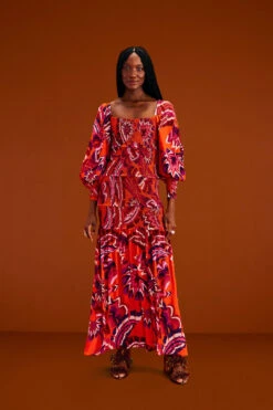 Farm Rio Orange Chevron Forest Maxi Dress 9 Farm Rio Orange Chevron Forest Maxi Dress -Farm Rio Shoop 303765 01