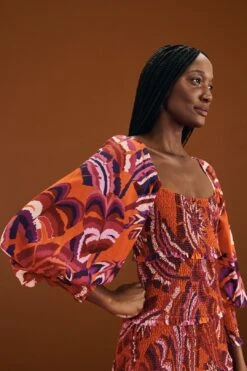 Farm Rio Orange Chevron Forest Maxi Dress 8 Farm Rio Orange Chevron Forest Maxi Dress -Farm Rio Shoop 303765 03