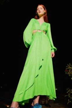 Farm Rio Lime Green Cut Out Maxi Dress