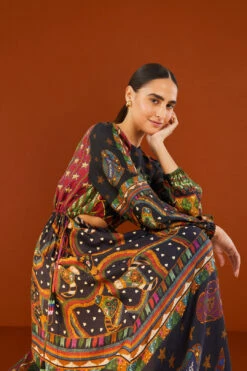 Farm Rio Shiny Mixed Scarves Cut Out Midi Dress -Farm Rio Shoop 303802 05 1