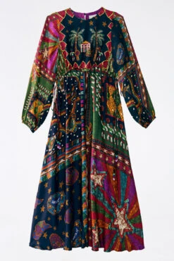 Farm Rio Shiny Mixed Scarves Cut Out Midi Dress -Farm Rio Shoop 303802 07