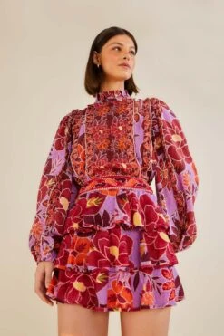 Farm Rio Sweet Floral Layered Mini Skirt