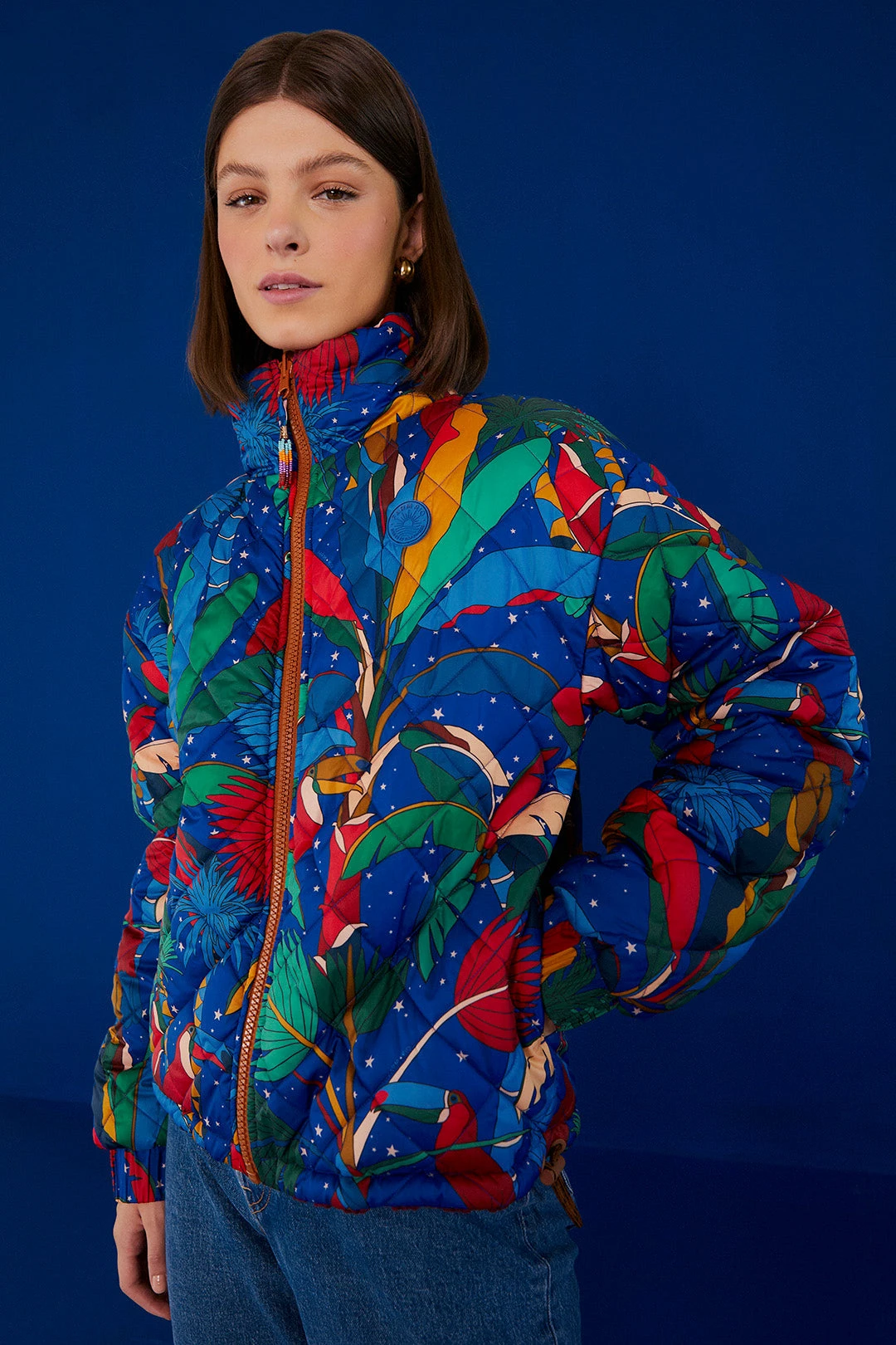 Farm Rio Crochet Colorful Forest Reversible Puffer Jacket 2 Farm Rio Crochet Colorful Forest Reversible Puffer Jacket - Image 2