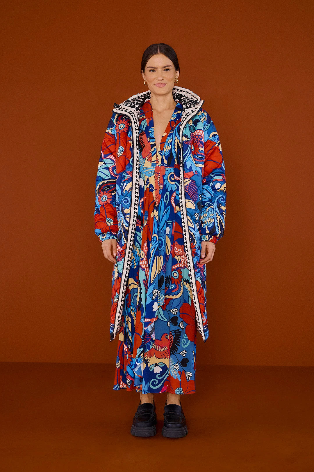 Farm Rio Black Graphic Floral Reversible Puffer Jacket 3 Farm Rio Black Graphic Floral Reversible Puffer Jacket - Image 3