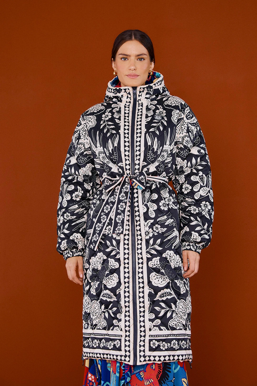 Farm Rio Black Graphic Floral Reversible Puffer Jacket 2 Farm Rio Black Graphic Floral Reversible Puffer Jacket - Image 2