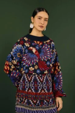 Farm Rio Navy Pineapple Flowers Sweater