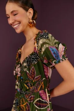 Farm Rio Green Wild Jungle Corset Midi Dress -Farm Rio Shoop 304591 03