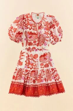 Farm Rio Off-White Rio Tiles Puff Sleeve Mini Dress -Farm Rio Shoop 305274 06