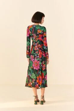 Farm Rio Black Blooming Garden Lenzing™ Ecovero™ Viscose Midi Dress -Farm Rio Shoop 306067 04 1
