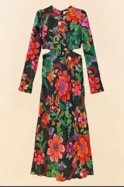 Farm Rio Black Blooming Garden Lenzing™ Ecovero™ Viscose Midi Dress -Farm Rio Shoop 306067 06 1
