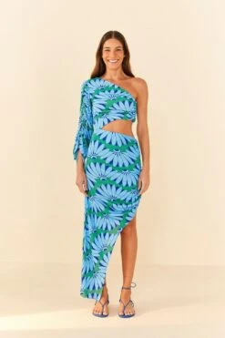Farm Rio Green Copacabana Asymmetrical Midi Dress