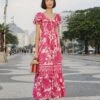 Farm Rio Pink Tropical Woodcut Maxi Dress