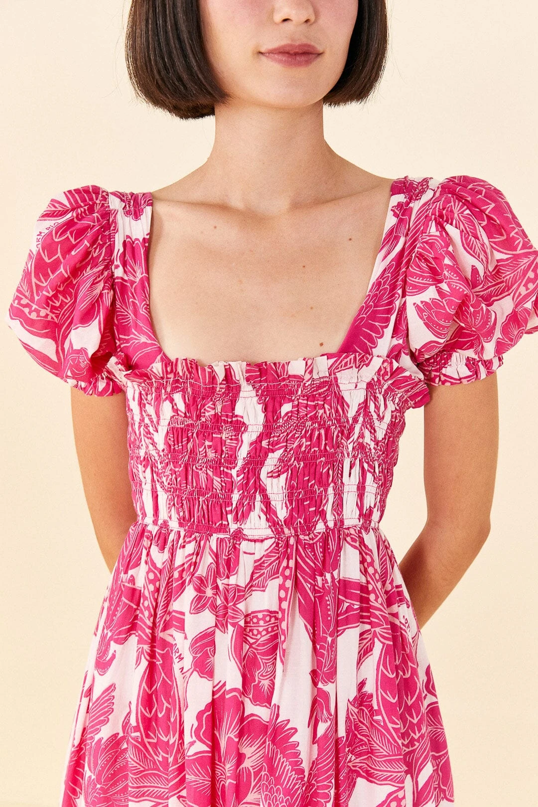 Farm Rio Pink Tropical Woodcut Maxi Dress 2 Farm Rio Pink Tropical Woodcut Maxi Dress - Image 2