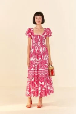 Farm Rio Pink Tropical Woodcut Maxi Dress 8 Farm Rio Pink Tropical Woodcut Maxi Dress -Farm Rio Shoop 306082 03