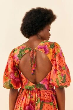 Farm Rio Orange Blooming Garden Midi Dress -Farm Rio Shoop 306092 03