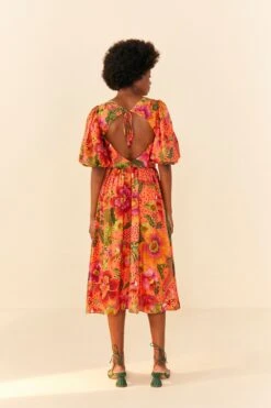 Farm Rio Orange Blooming Garden Midi Dress -Farm Rio Shoop 306092 04