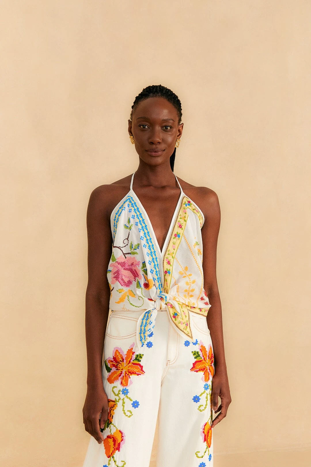 Farm Rio Grandma Gift Embroidered Halter Blouse 1 Farm Rio Grandma Gift Embroidered Halter Blouse