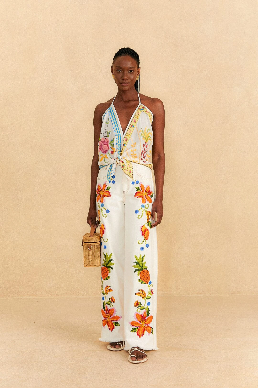 Farm Rio Grandma Gift Embroidered Halter Blouse 2 Farm Rio Grandma Gift Embroidered Halter Blouse - Image 2