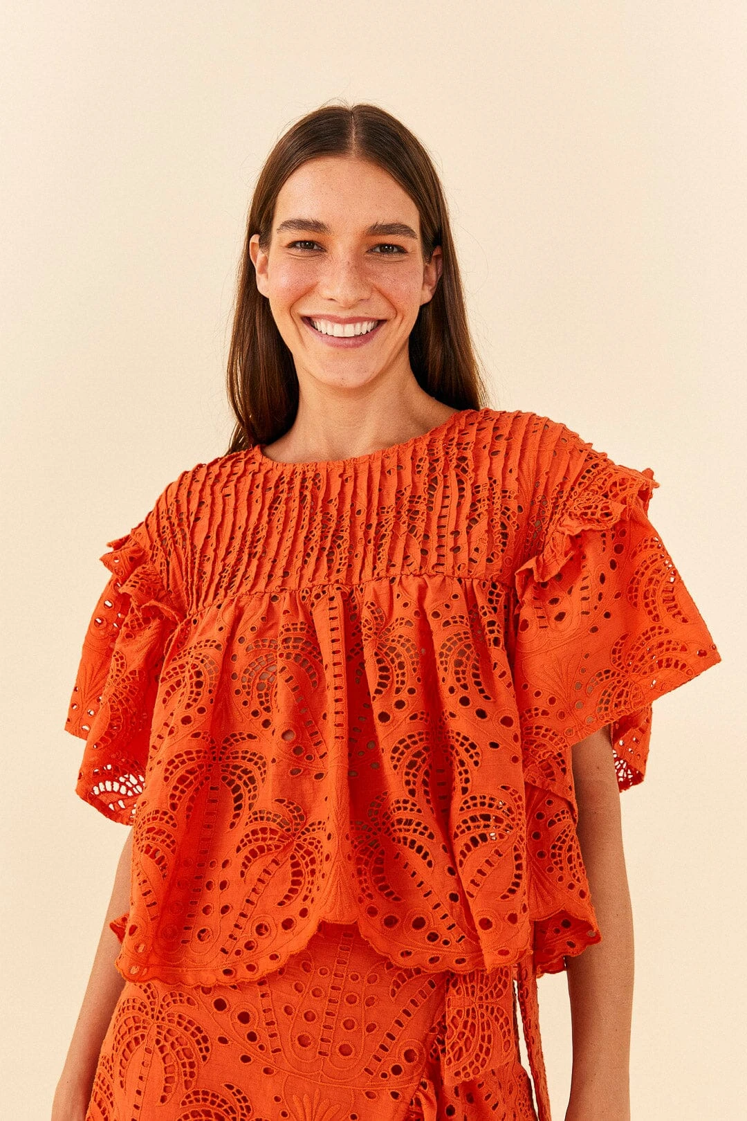 Farm Rio Orange Palm Tree Richelieu Blouse 1 Farm Rio Orange Palm Tree Richelieu Blouse
