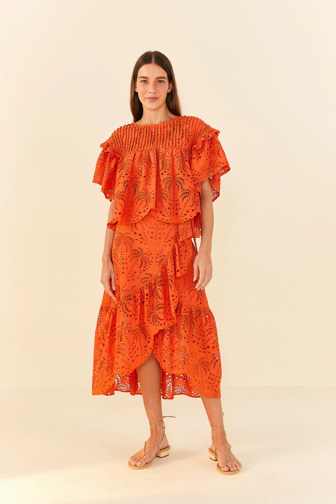 Farm Rio Orange Palm Tree Richelieu Midi Skirt 1 Farm Rio Orange Palm Tree Richelieu Midi Skirt