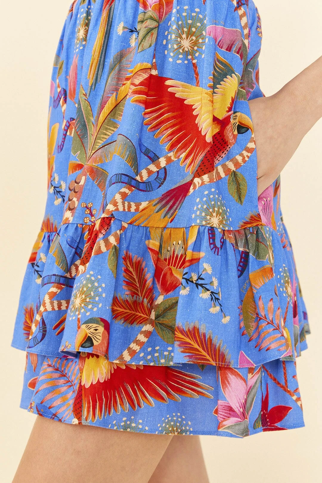 Farm Rio Blue Macaw Party Mini Dress 2 Farm Rio Blue Macaw Party Mini Dress - Image 2