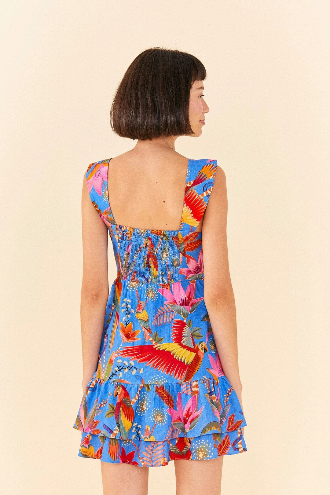Farm Rio Blue Macaw Party Mini Dress 3 Farm Rio Blue Macaw Party Mini Dress - Image 3