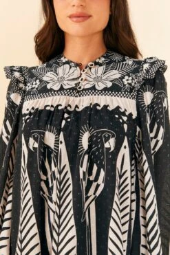 Farm Rio Black Macaw Elegance Long Sleeve Mini Dress -Farm Rio Shoop 306159 03