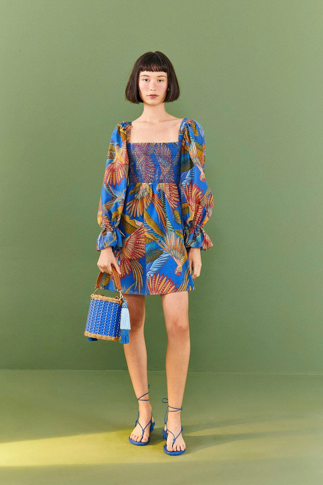 Farm Rio Blue Macaw Flight Mini Dress 2 Farm Rio Blue Macaw Flight Mini Dress - Image 2