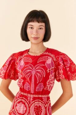 Farm Rio Red Summer Sunrise Midi Dress 8 Farm Rio Red Summer Sunrise Midi Dress -Farm Rio Shoop 306178 02