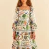 Farm Rio White Summer Garden Midi Dress