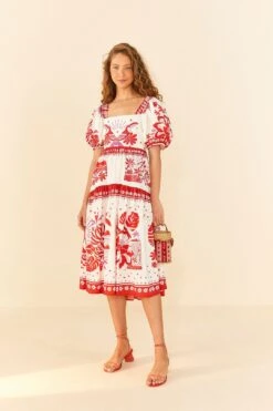 Farm Rio Off-White Rio Tiles Midi Dress