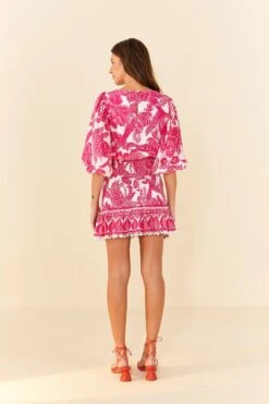 Farm Rio Pink Tropical Woodcut Mini Dress 8 Farm Rio Pink Tropical Woodcut Mini Dress -Farm Rio Shoop 306220 03