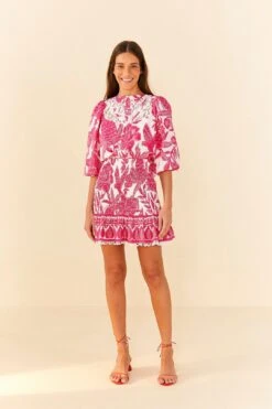 Farm Rio Pink Tropical Woodcut Mini Dress 9 Farm Rio Pink Tropical Woodcut Mini Dress -Farm Rio Shoop 306220 04