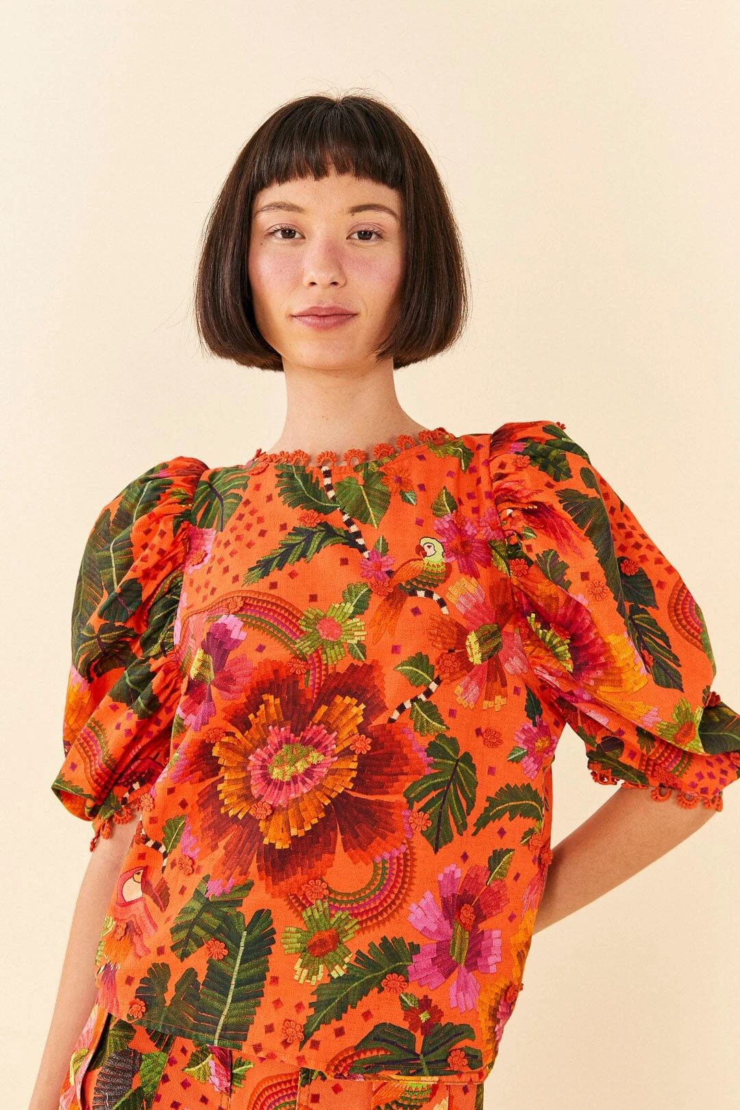 Farm Rio Orange Blooming Garden Blouse 1 Farm Rio Orange Blooming Garden Blouse